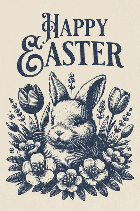 Vintage-inspired Happy Easter Greetings Poster Design Template by Ngoolet - Kittl