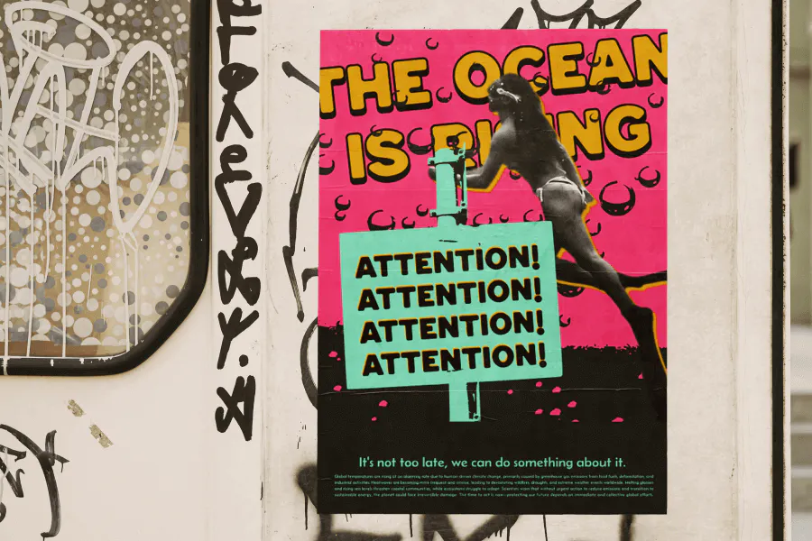 Rising sea levels in bold colors make a good protest posters - Kittl