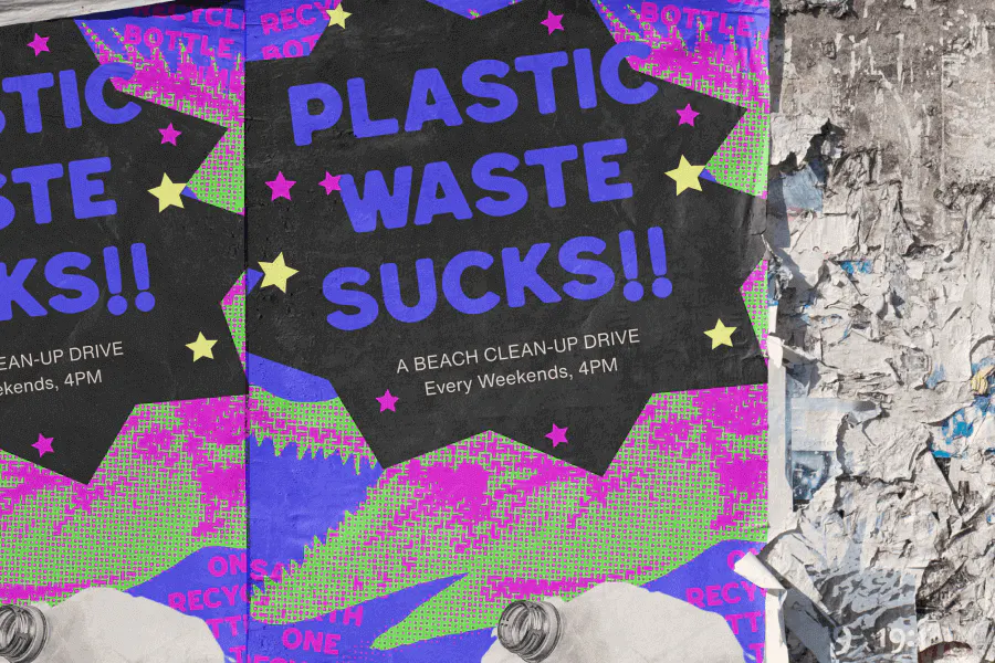 Design inspired by pollution & plastic waste in a vaporwave style - Kittl 