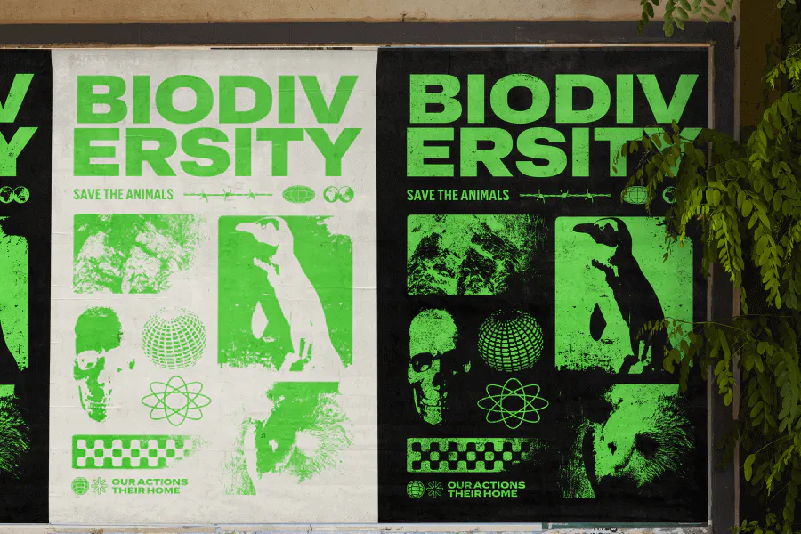 Biodiversity in peril poster design that mimics radioactive chemical reaction - Kittl