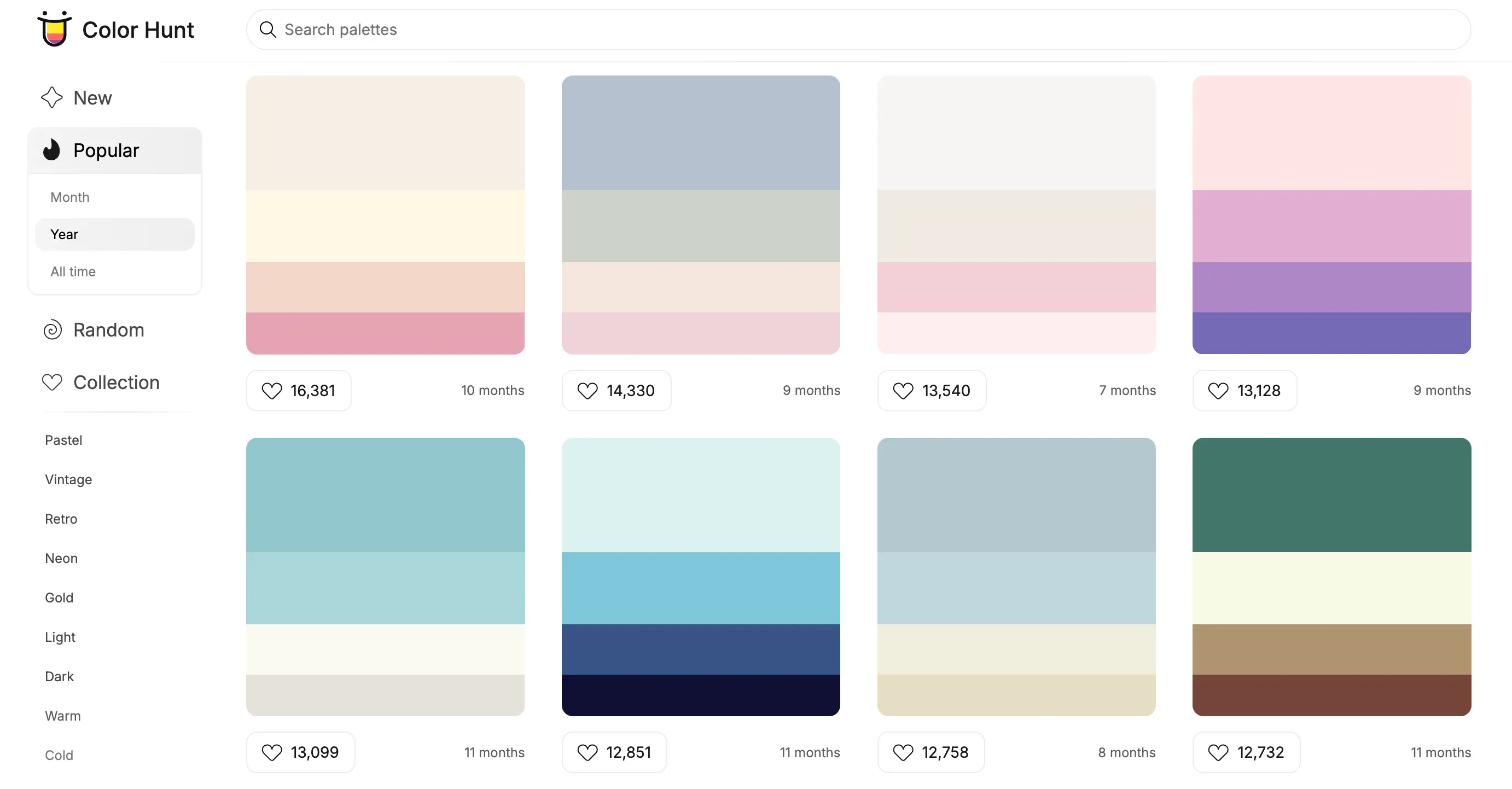 Color Hunt popular color palettes