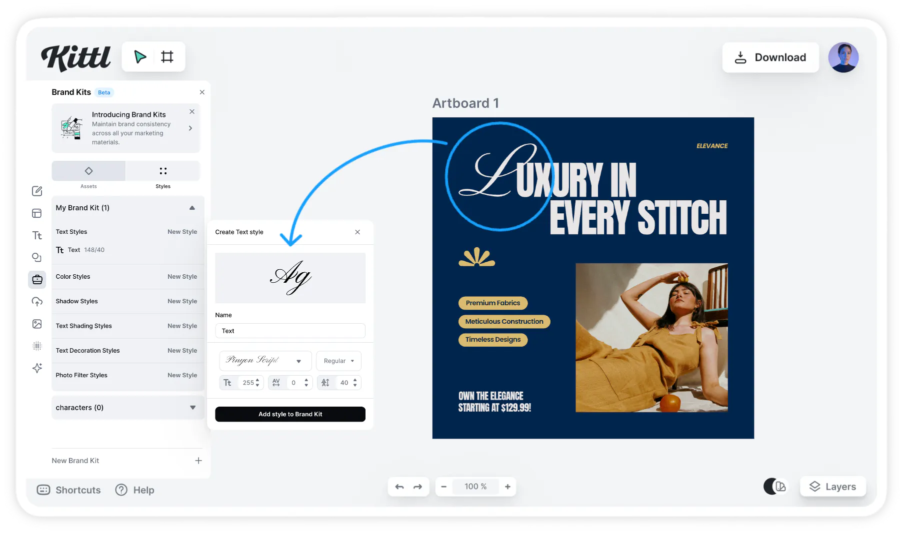 Save fonts in brand kits