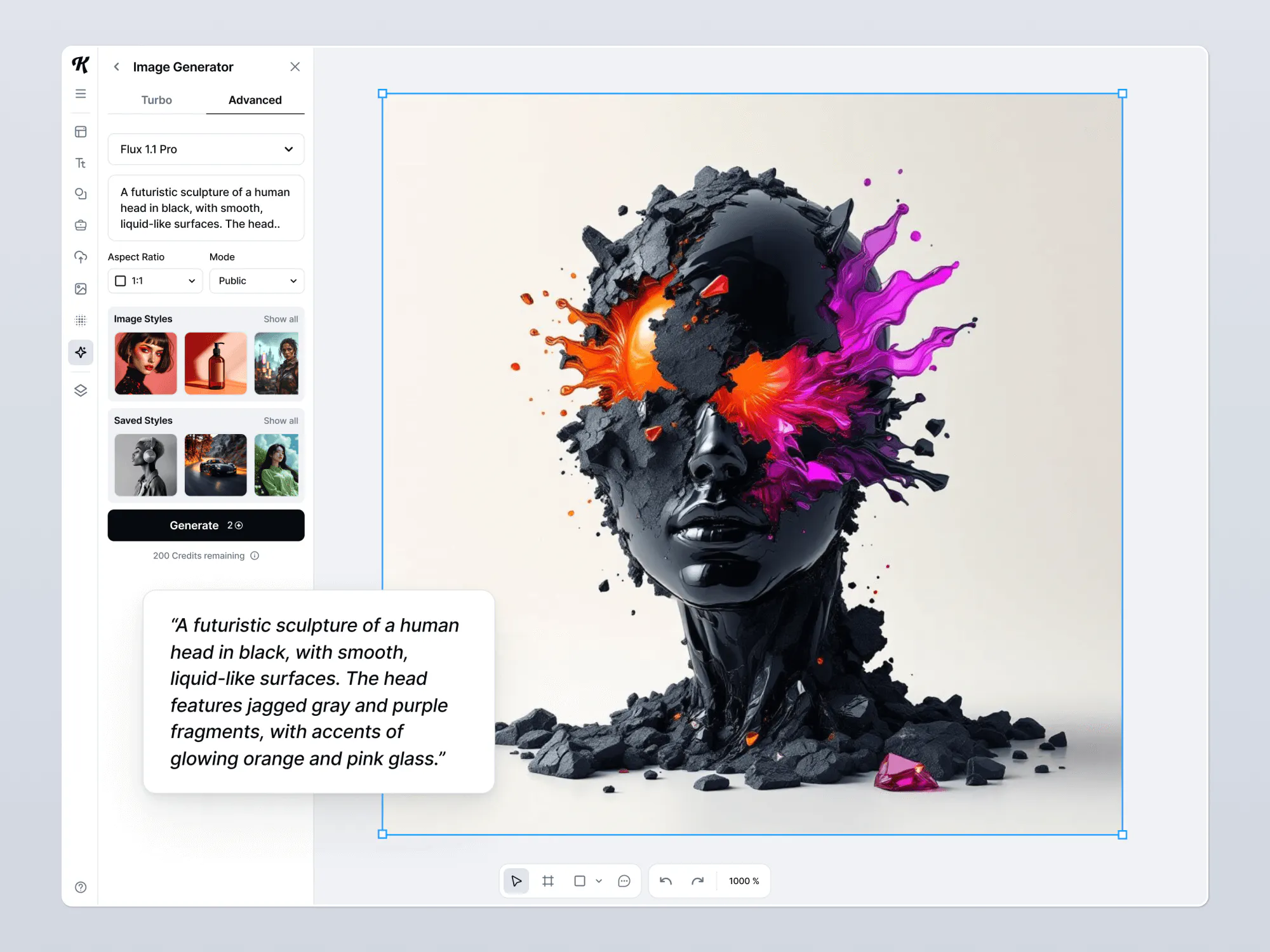 Flux 1.1 Pro AI image generation in Kittl