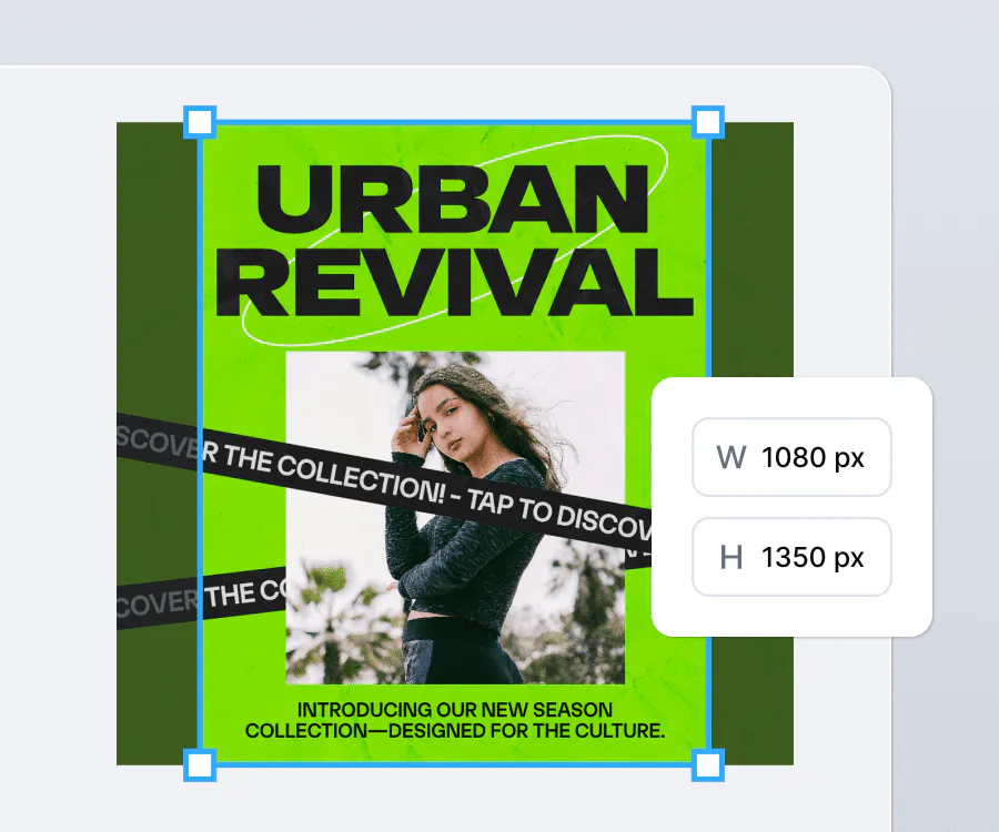 Resizing to 1080x1350px by just cropping your artboard - Kittl