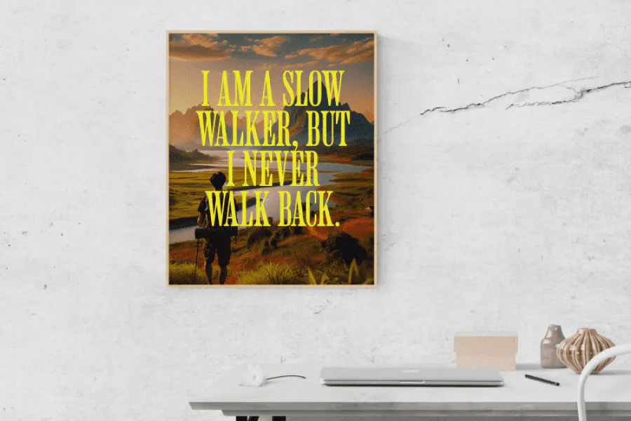 Abraham Lincoln quotes: I am a slow walker, but I never walk back in an Americana x Vintage Western art style - Kittl 