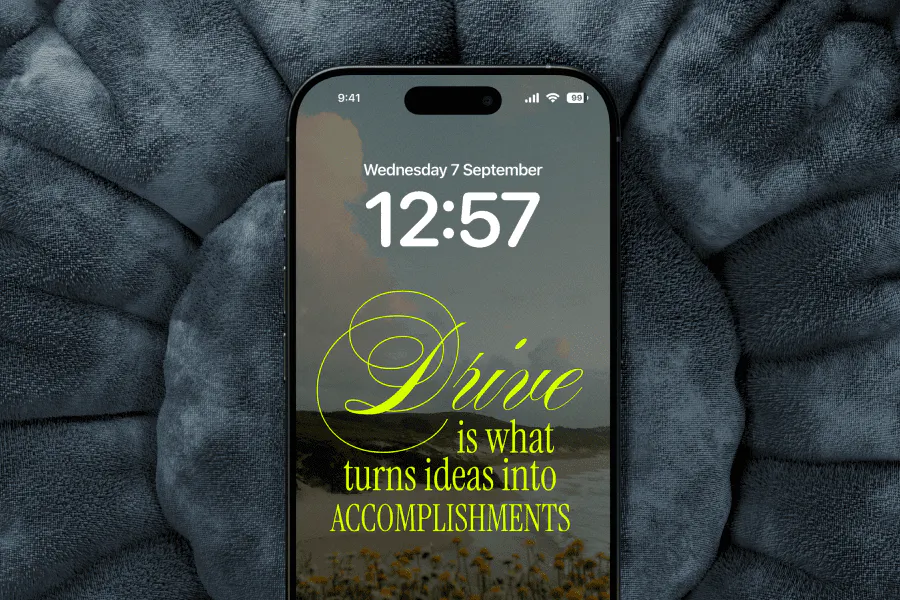 "Drive is what turns ideas into accomplishments" inspirational quote for a classy wallpaper design idea - Kittl