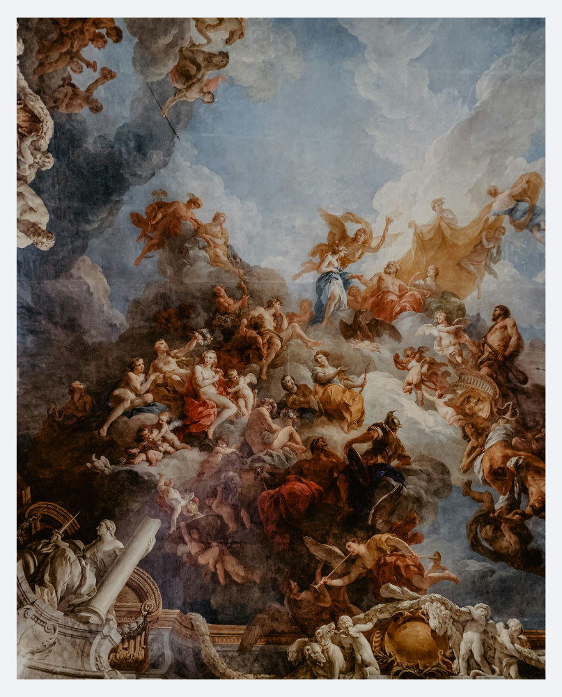 Rococo-style painting "The Apotheosis of Hercules" by François Lemoyne