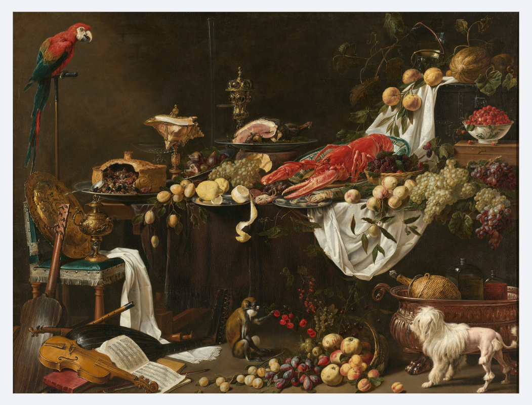 Baroque painting example of "Banquet Still Life" by Abraham van Beyeren
