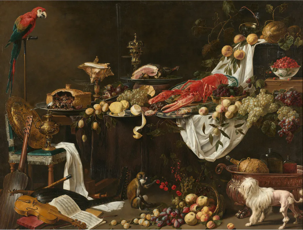 Baroque painting example of "Banquet Still Life" by Abraham van Beyeren