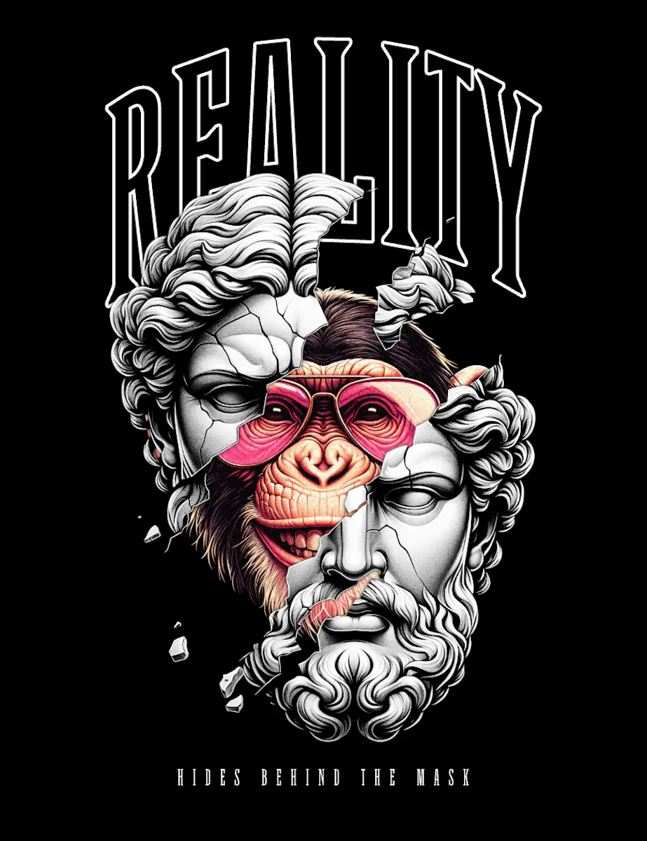 The face of a modern sculpture combined with a monkey face for a modern design