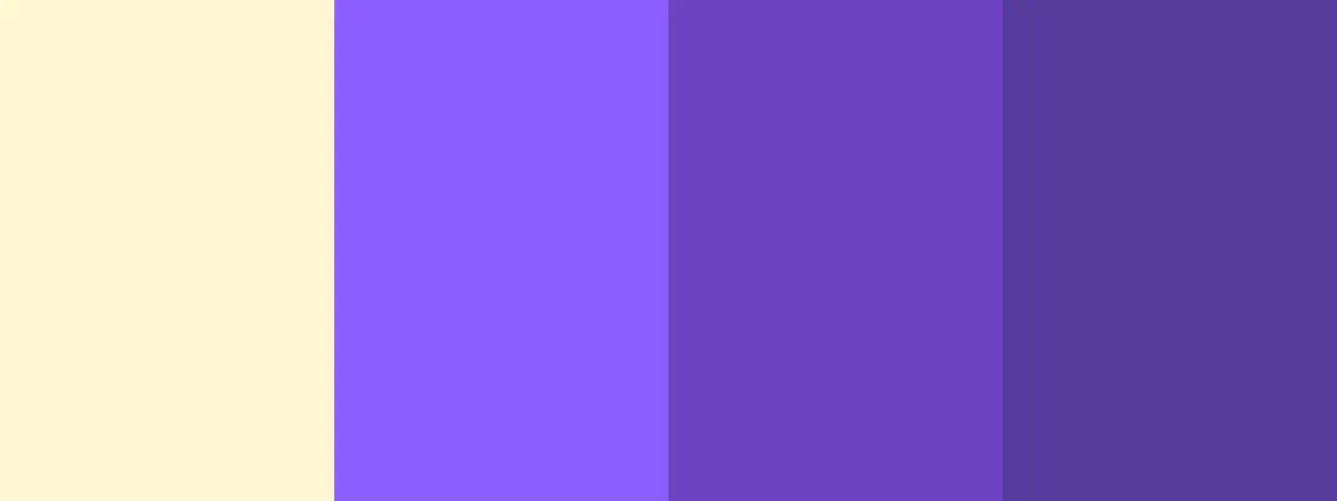 Dreamy neon amethyst neon color palette consisting of #FFF7D1, #8B5DFF, #6A42C2, #563A9C color hexes - Kittl