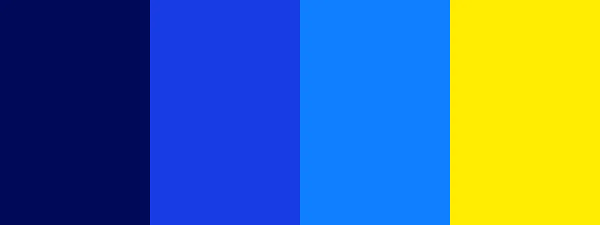 “Futuristic sports brand” neon color palette consisting of #000957, #183DE4, #0F7FFF, #FFEC00 color hexes - Kittl