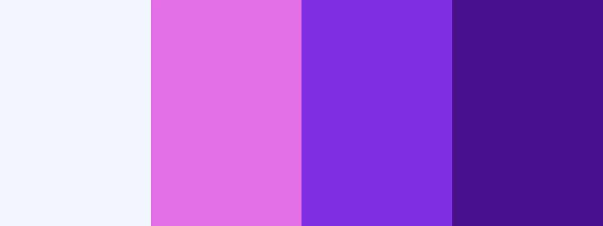 Neon cosmic violet palette #F3F8FF, #E26EE5, #7E30E1, #49108B with color hexes - Kittl