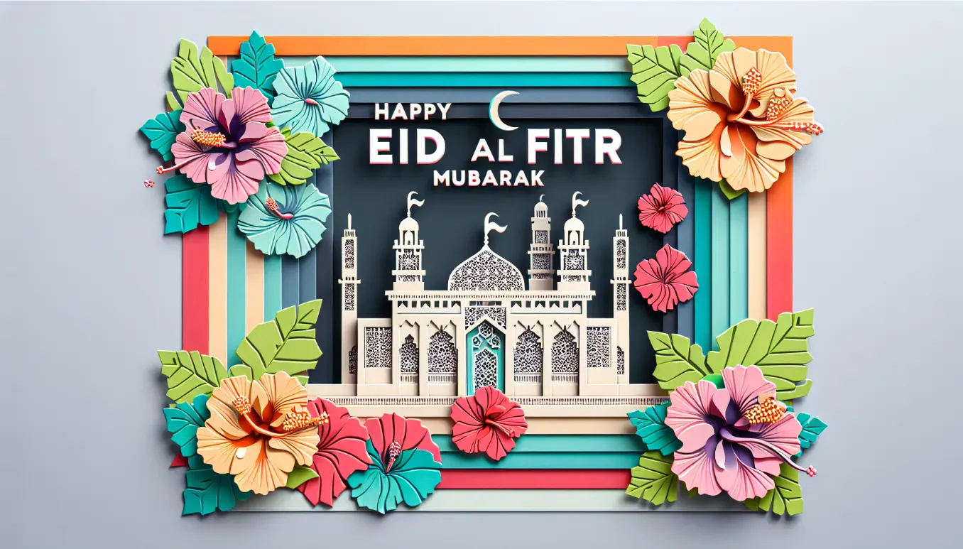 Modern Eid Al Fitr Mubarak Cards Idul Fitri Lebaran with colorful decorations