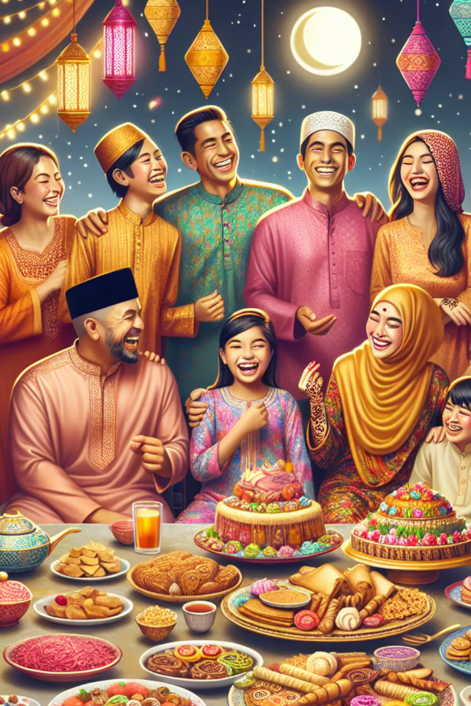 Family feast Eid Mubarak AI Image celebrating celebration