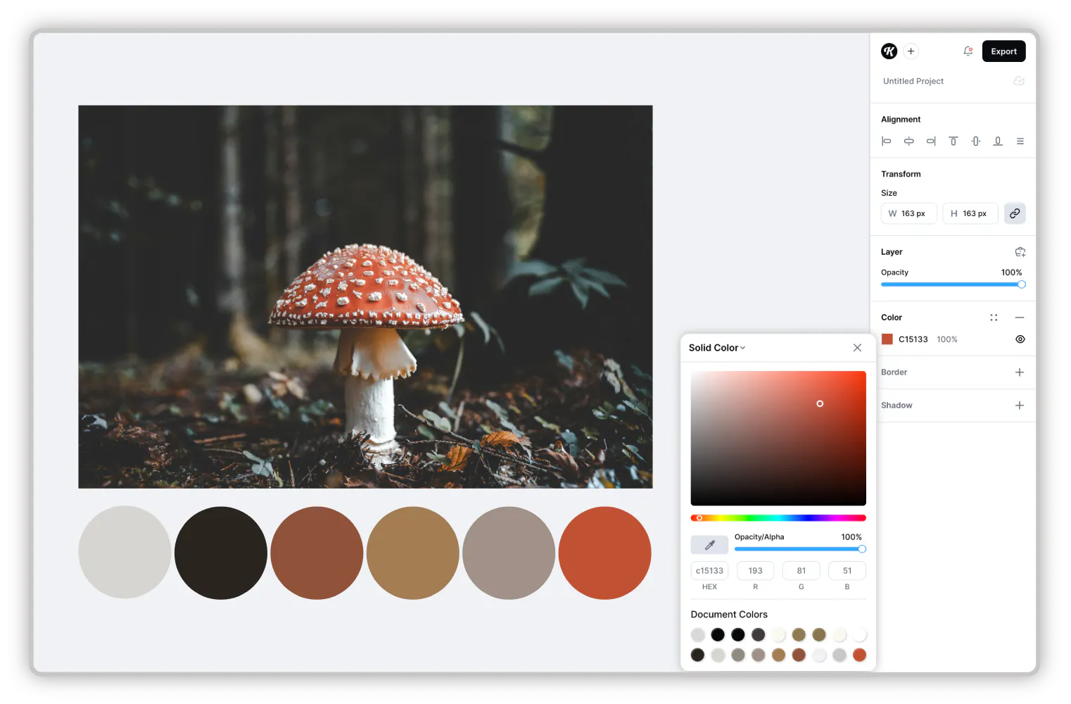 Color picker tool in Kittl