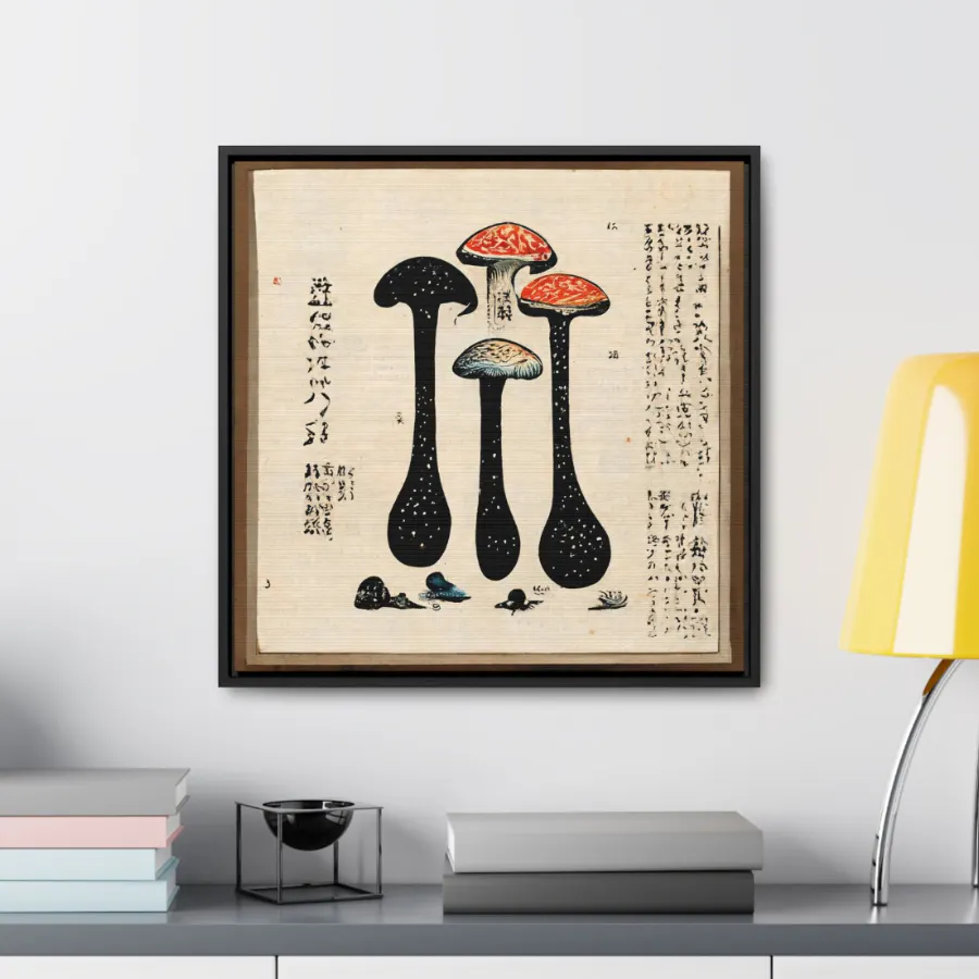 Distressed Japandi mushroom poster design