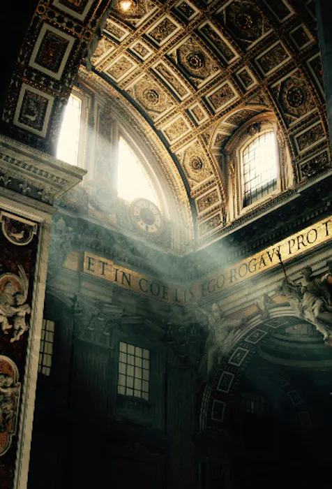 Free Good Friday photo of a church interior with light streaming through its windows - Kittl