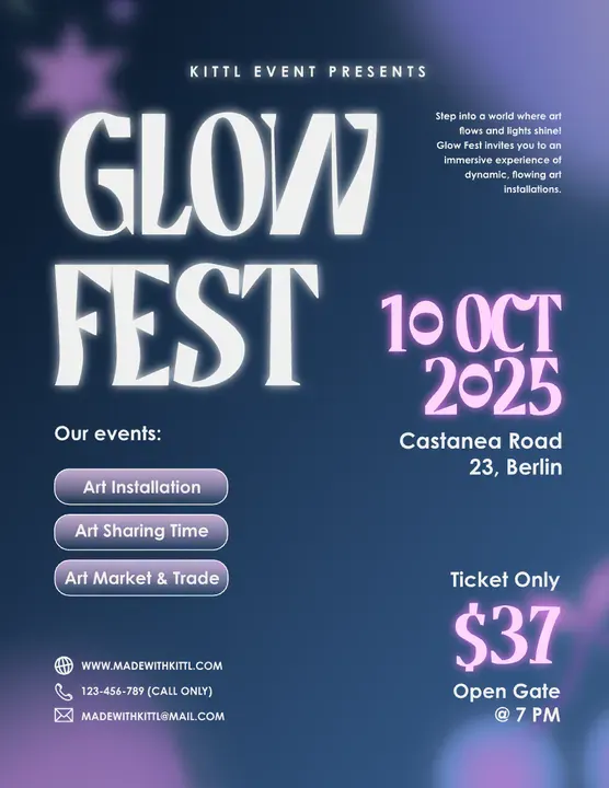 Kame Poster Black & Century Gothic Bold font pair in a Glow Fest poster - Kittl