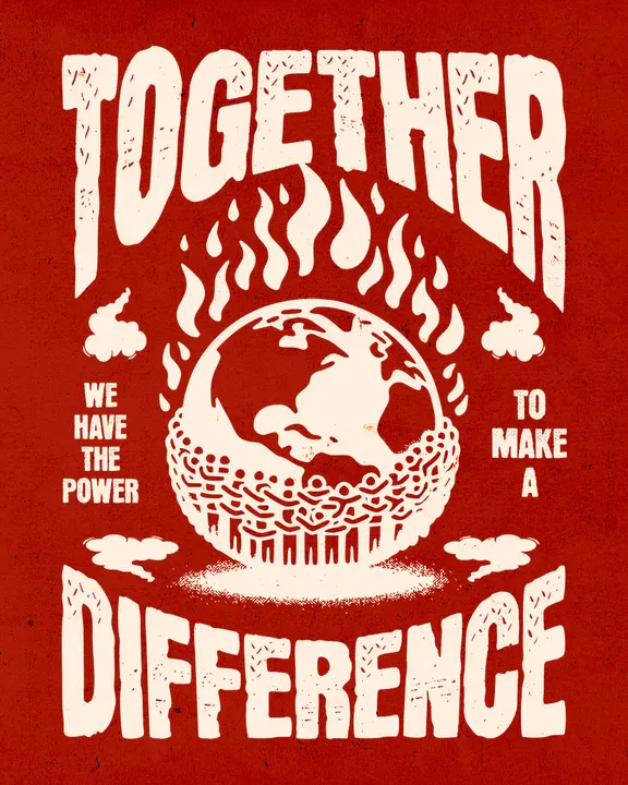 A dramatic illustrative together we have the power design template red and white - Kittl