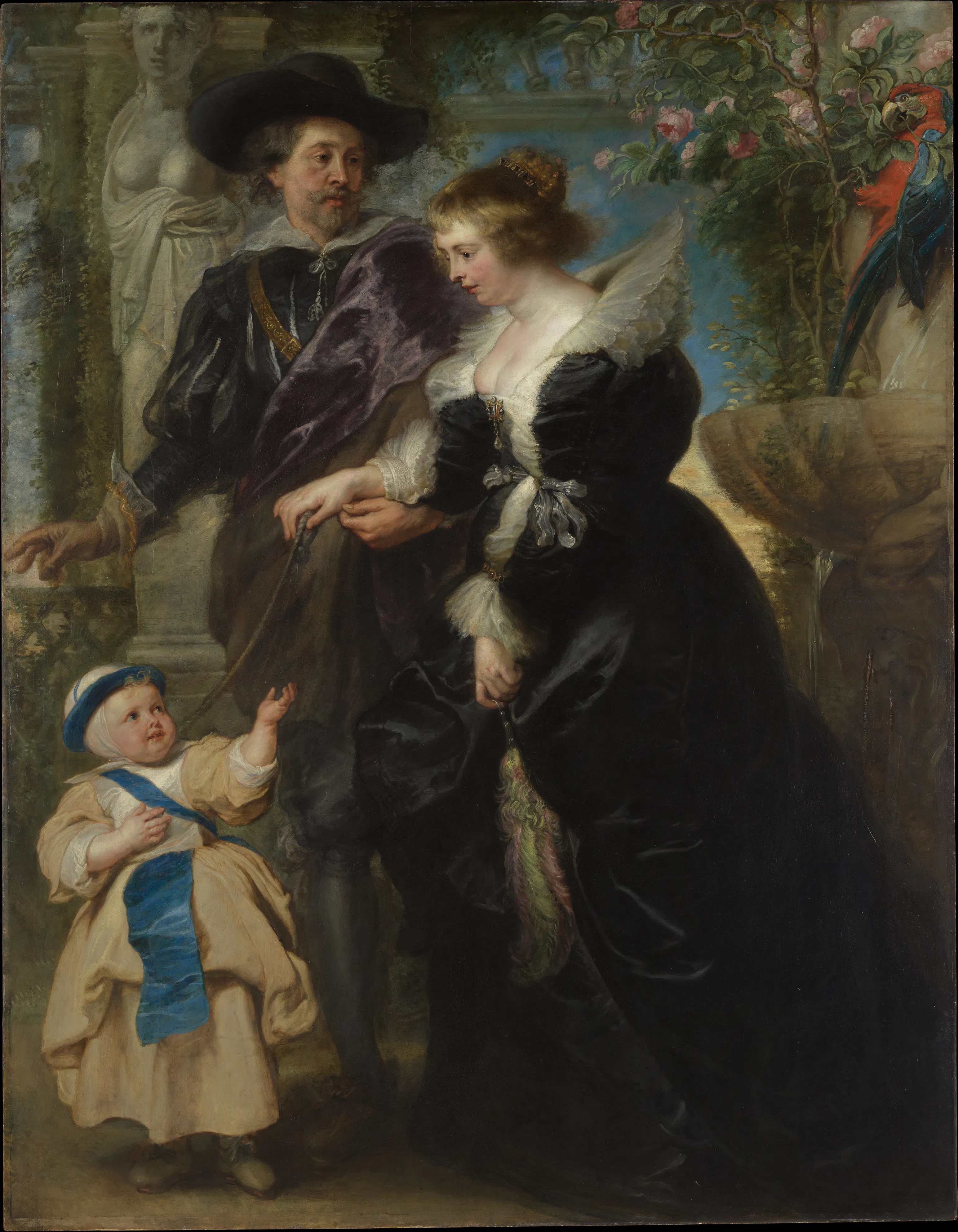 Baroque art example: "Rubens, His Wife Helena Fourment, and Their Son Frans" by Peter Paul Rubens, c.1635. Collection of The Metropolitan Museum of Art. Public Domain.