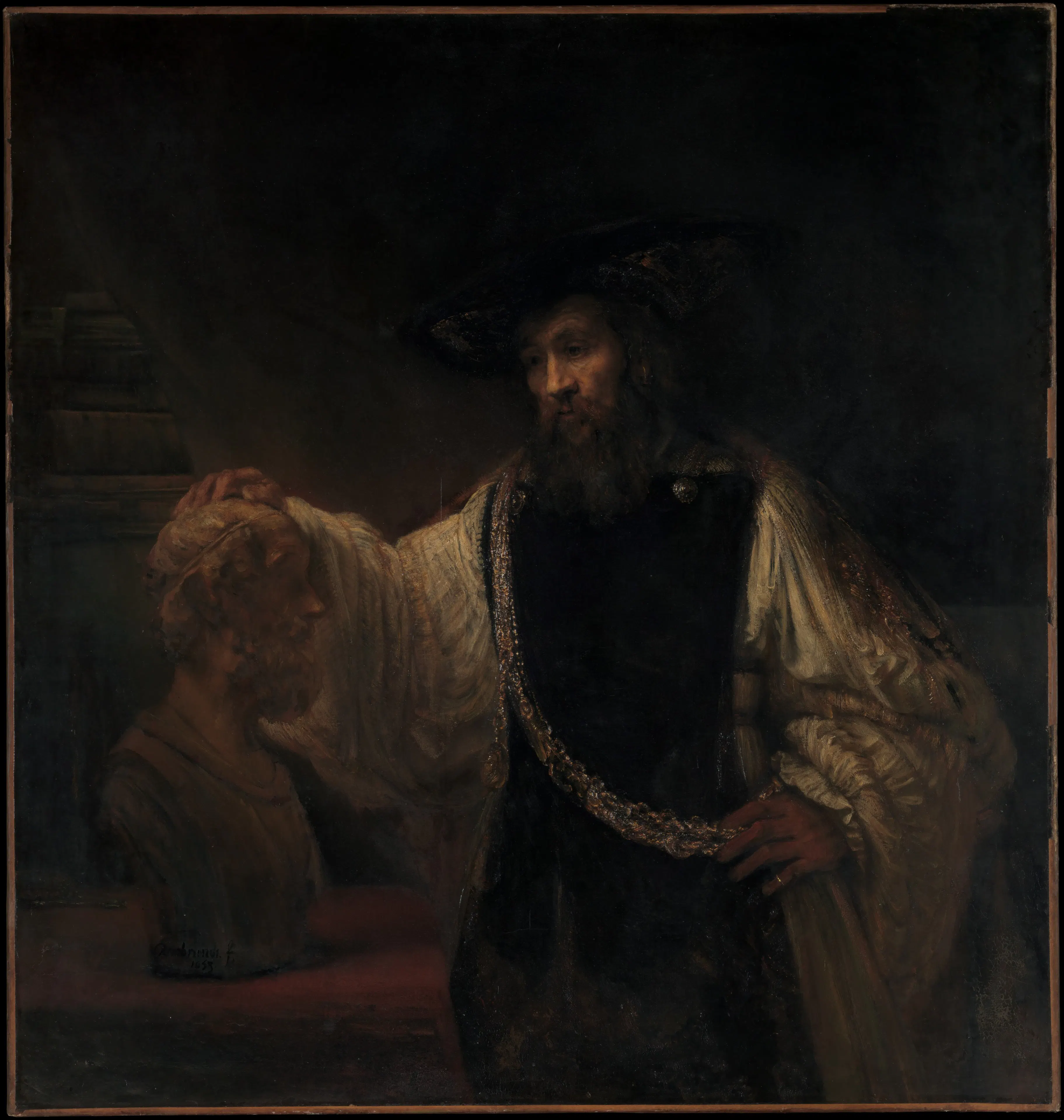 Baroque art example: Aristotle with a Bust of Homer" by Rembrandt van Rijn, 1653. Collection of The Metropolitan Museum of Art. Public Domain. 