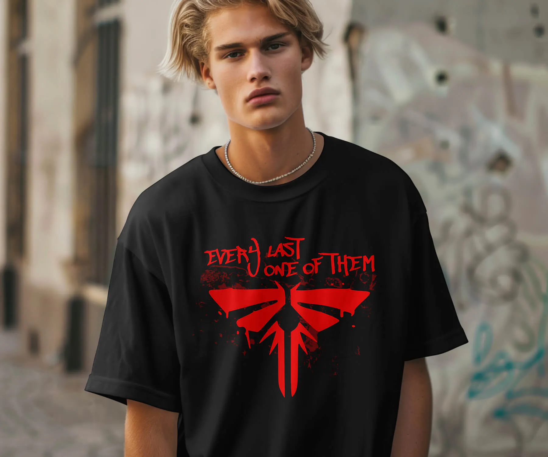 The Last of Us Tshirt Design For Fans, TLOU black tshirt with firefly logo in red