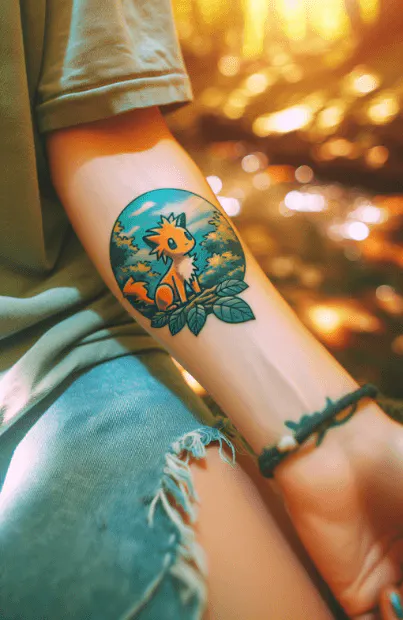 Anime style tattoo on a woman's arm