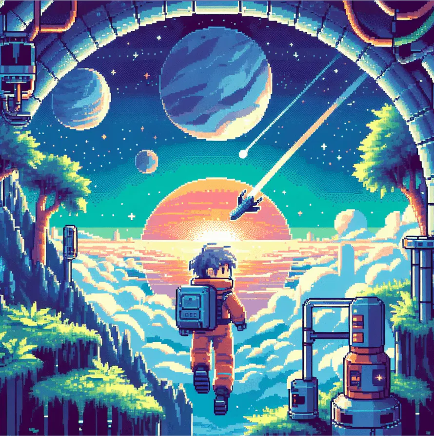Anime, 16-Bit Pixel Style Space Explorer