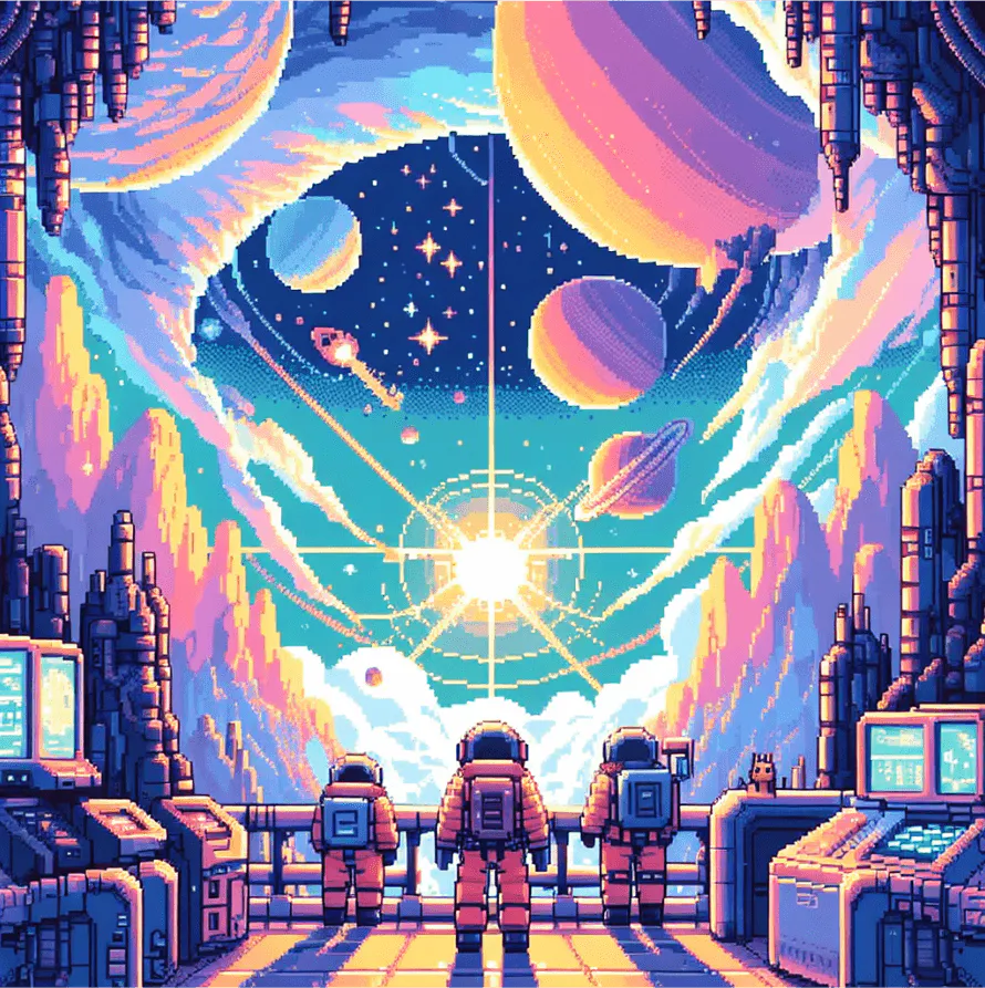 Anime, 24-Bit Pixel Style Space Explorer