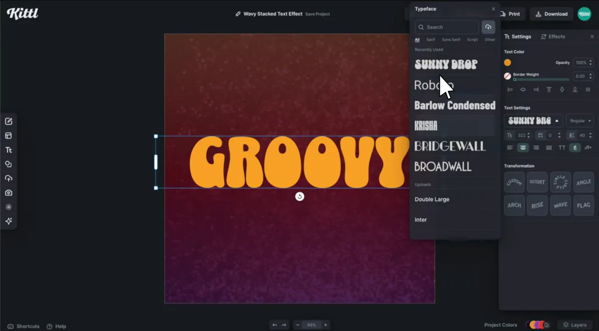 Generate stacked wavy text - step 2