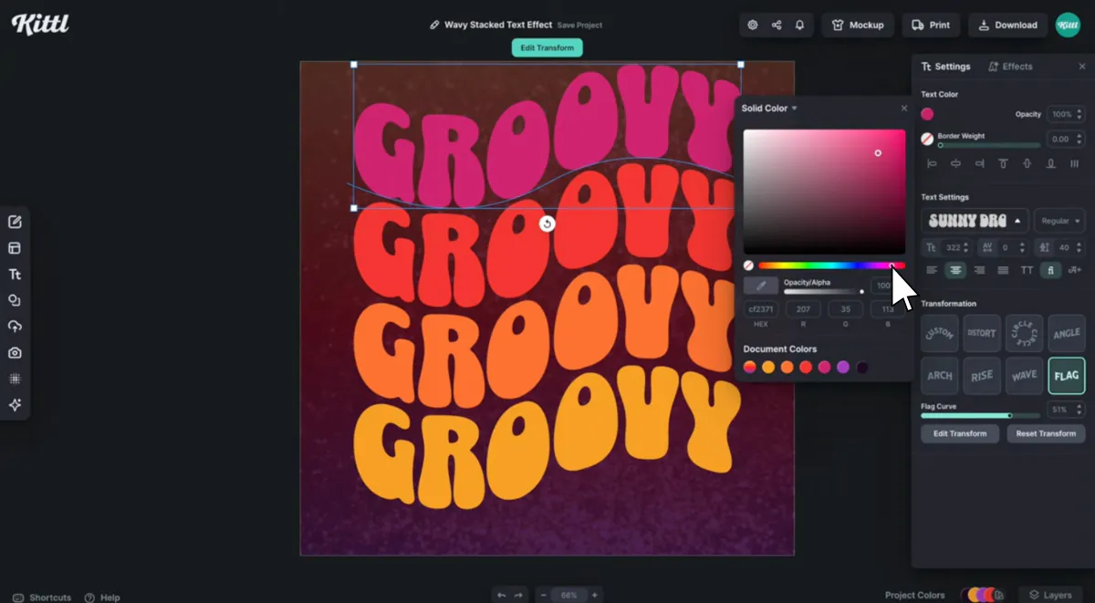 Generate stacked wavy text - step 6