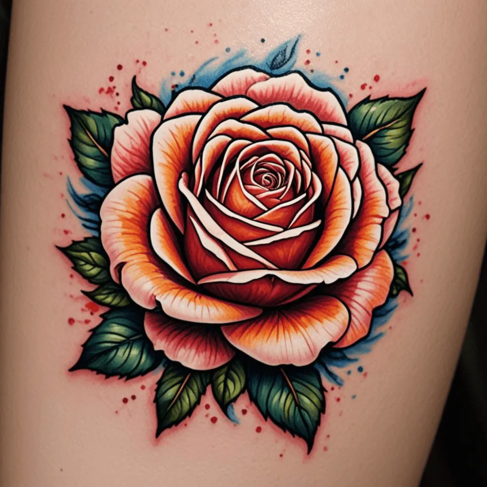 AI-generated American traditional tattoo of a rose