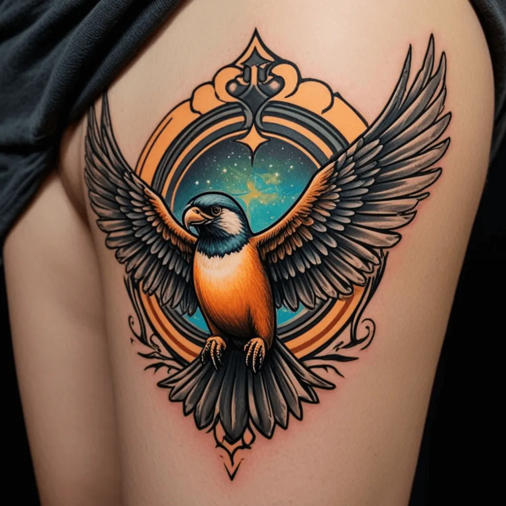 AI-generated American traditional tattoo of a bird