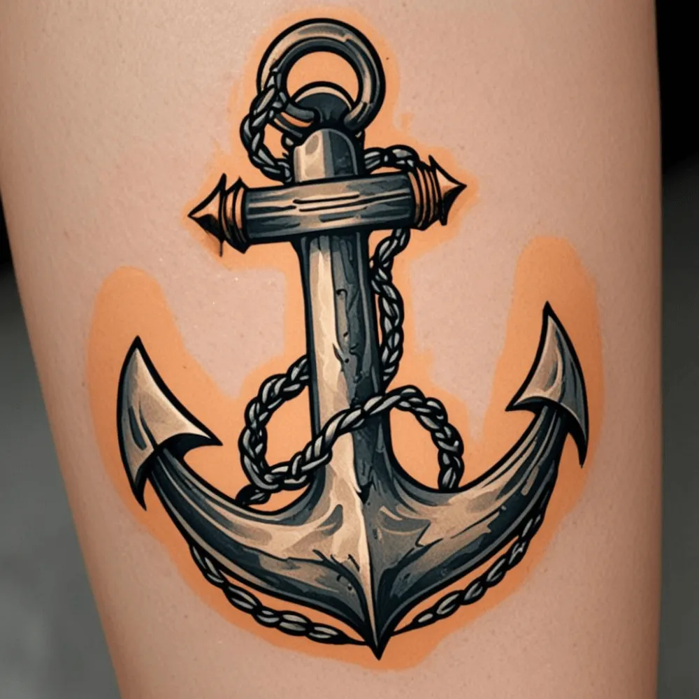 AI-generated American traditional tattoo of an anchor