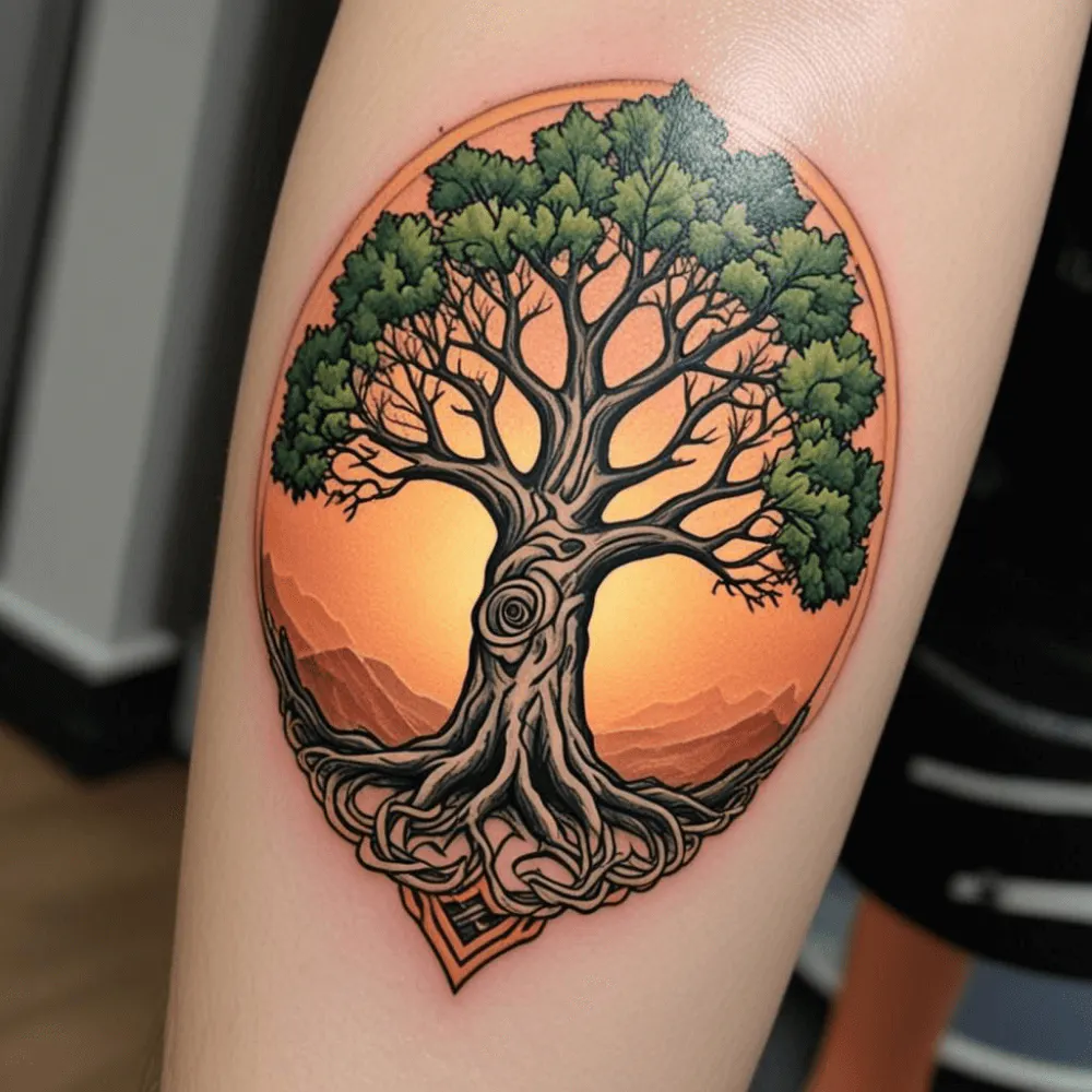 AI-generated neo traditional inspired tattoo of tree