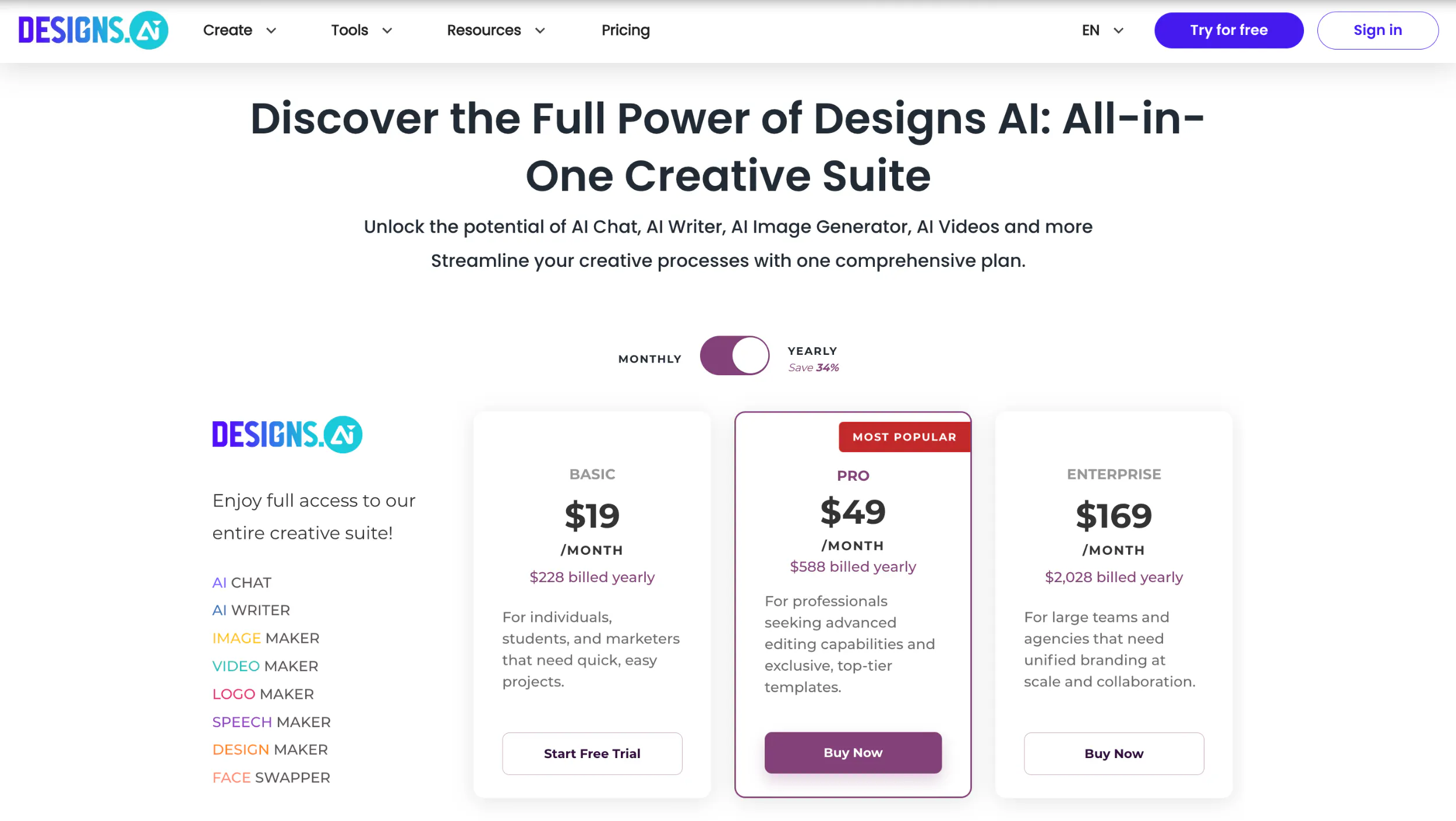 Designs.ai AI tool price