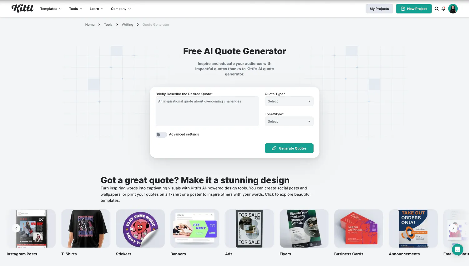 Kittl AI quote generator