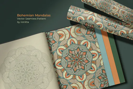 Creative income: Ilona Repkina created a vector seamless pattern of a Bohemian Mandalas - Kittl