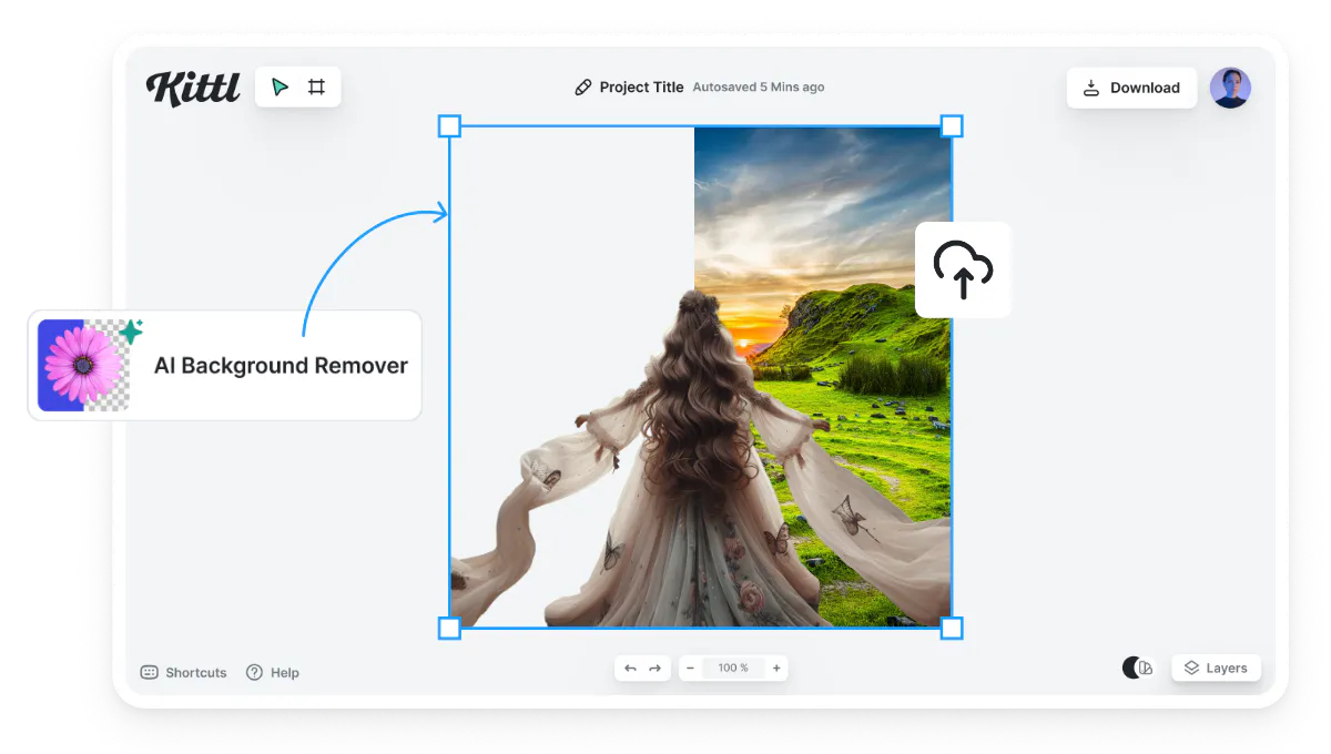 Kittl AI background remover example, performed with spending AI credits - Kittl
