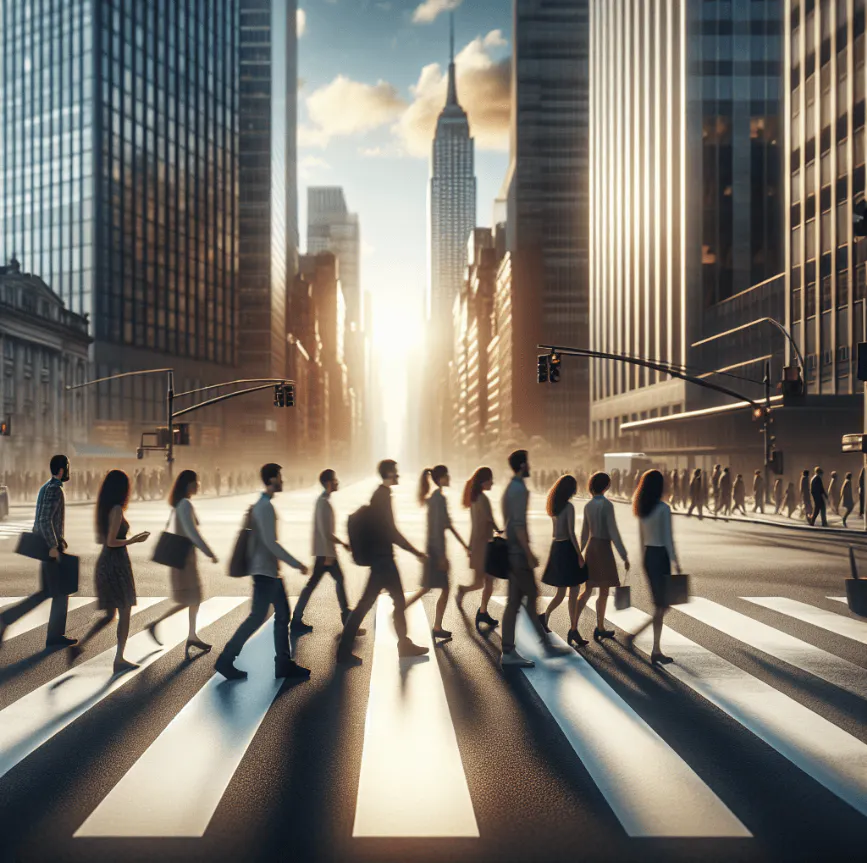 People in a city AI image