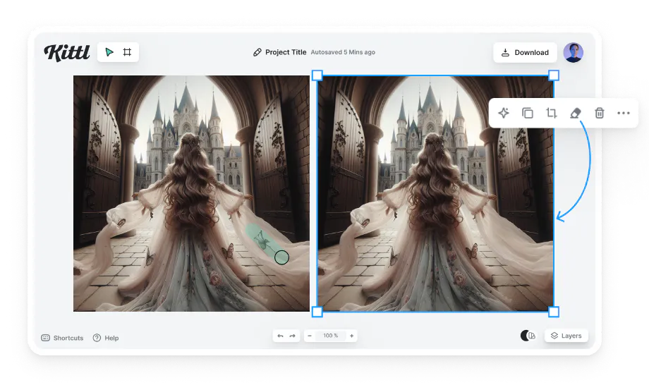 AI credits can also be used to use Kittl's erase and fill tool - Kittl