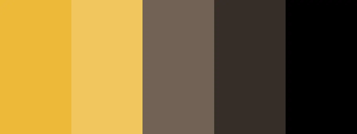 Hufflepuff color palette consists of Honey Gold (#ECB939), Warm Buttercream (#F0C75E), Soft Clay Brown (#726255), Hearthstone Deep (#372E29), True Black (#000000) - Kittl