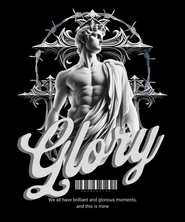 Glory t-shirt design template with a baroque twist of a Greek sculpture  influenced by Baroque art - Kittl