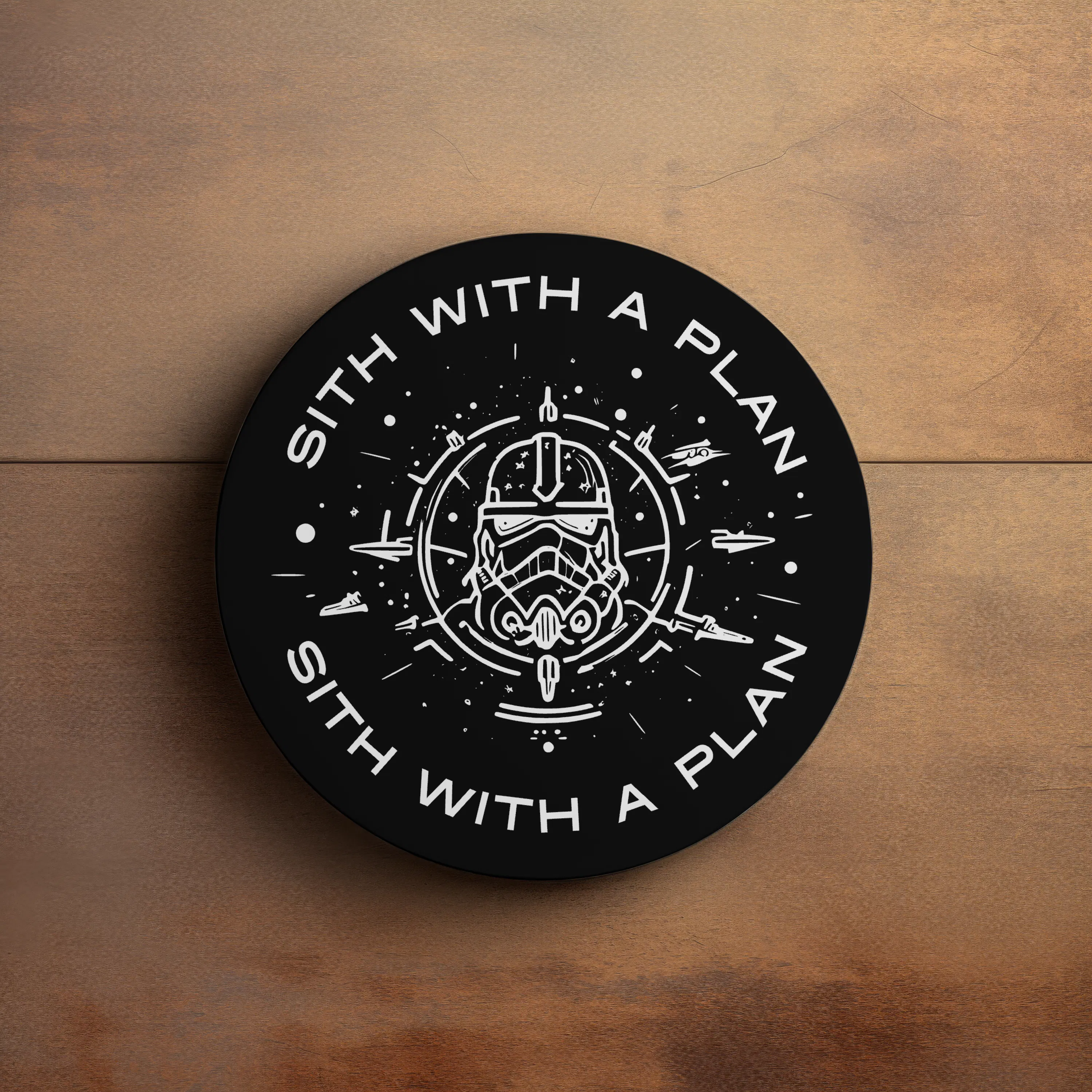 Dark Side Star Wars Line Art Design on Coaster Mockup
