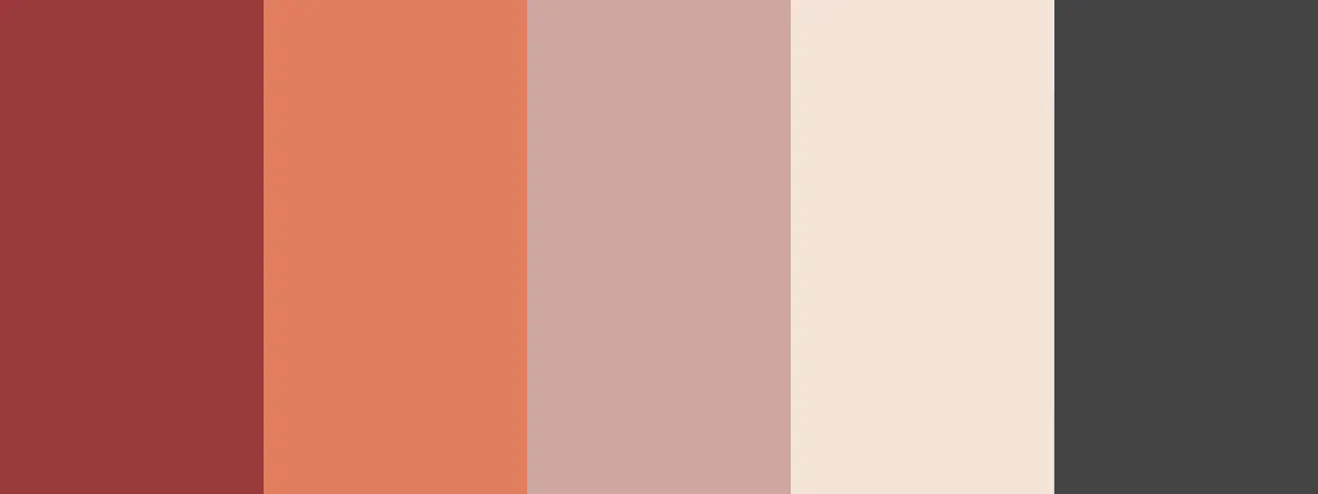 2. “Sunset Over Montmartre” color palette consists of Rosewood Red (#9A3B3B), Muted Coral (#E27D60), Dusty Mauve (#CFA7A0), Warm Ivory (#F3E4D7), Charcoal Gray (#444444) - Kittl