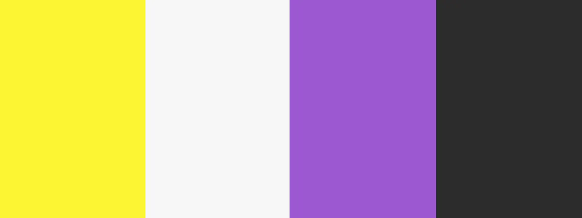 Nonbinary Pride Flag color palette consists of the following color hexes:  Yellow(#FCF434), White (#FFFFFF), Purple (#9C59D1), Black (#2C2C2C) - Kittl