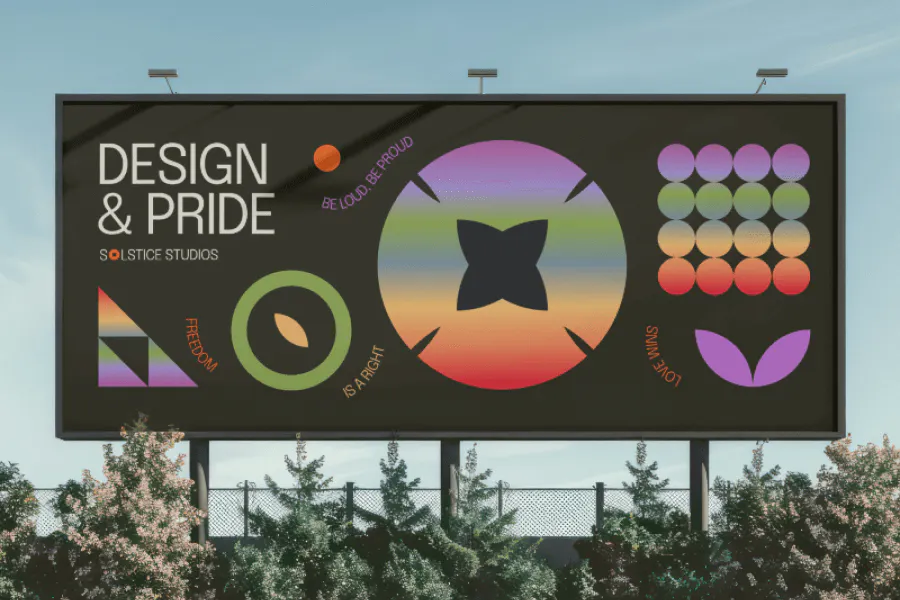 In a Pride design like an Ad banner, you can add personal touches — like your group's colors, a meaningful logo, or a custom graphic - Kittl