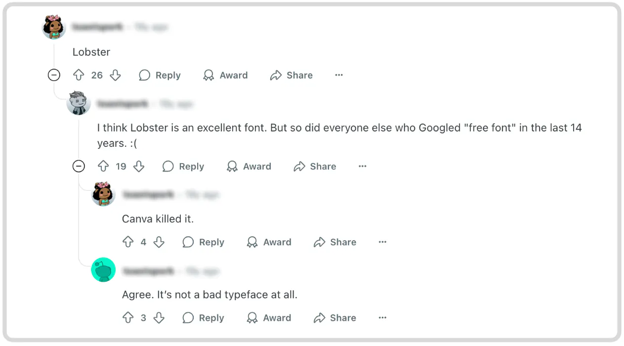 Reddit thread about Lobster being the worst font