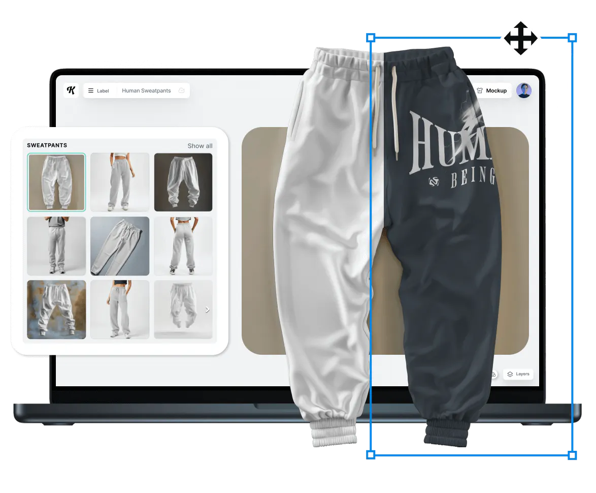 apparel mockup type, sweatpants mockup from Kittl